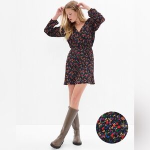 GAP Black Long Sleeve V-Neck Sundress